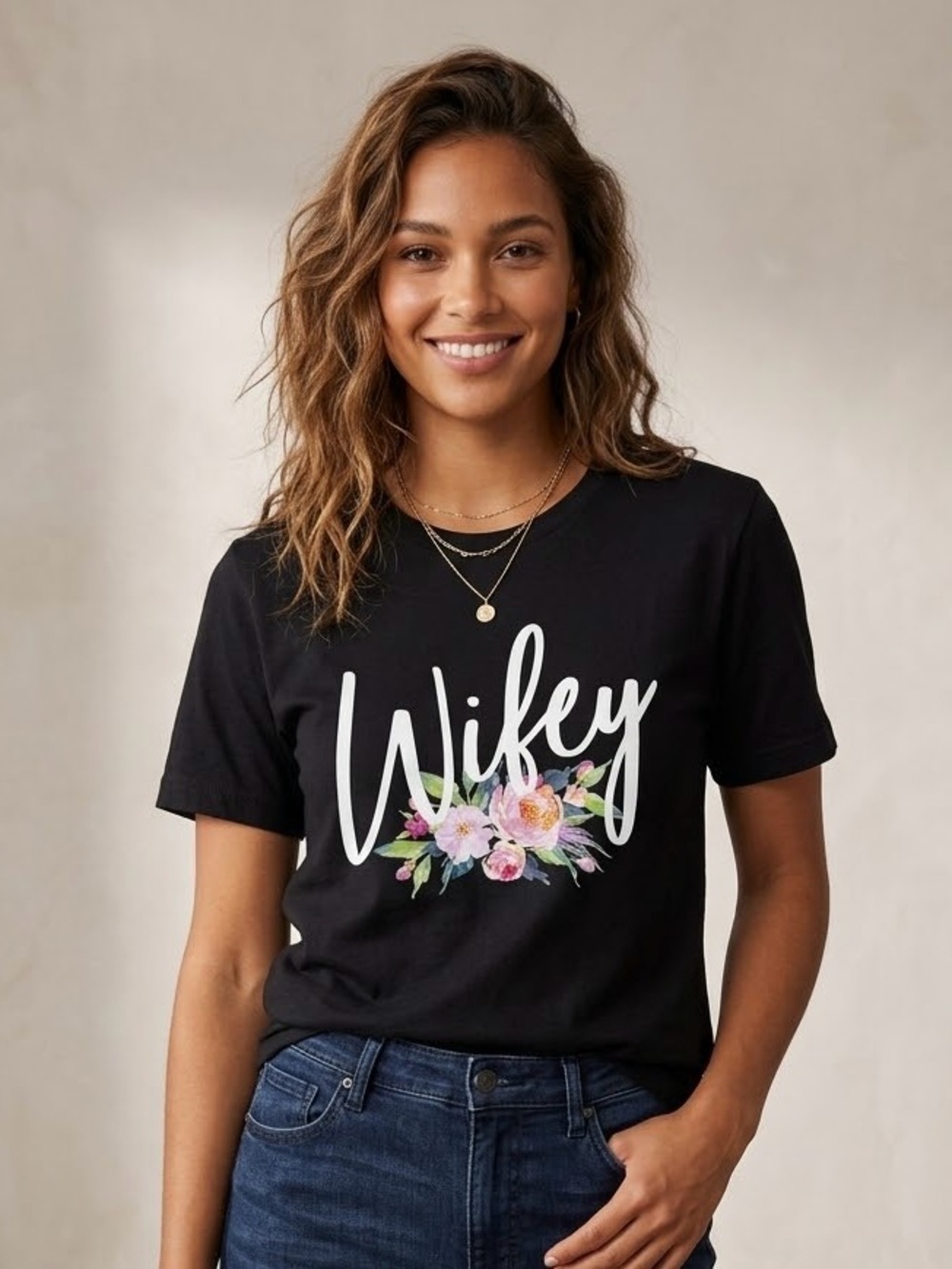 Bella Canvas Black Wifey Floral Graphic Tee